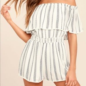 Off the shoulder White and navy shorts romper